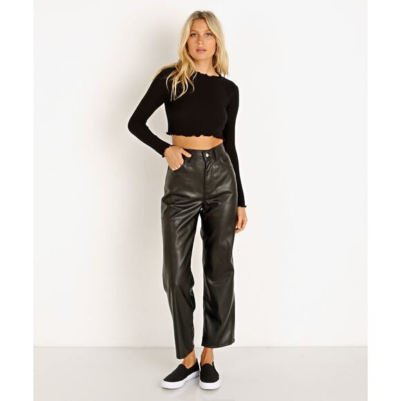 Levi's Pants - Levi’s Black Faux Leather Ribcage High Rise Straight Leg Pants
